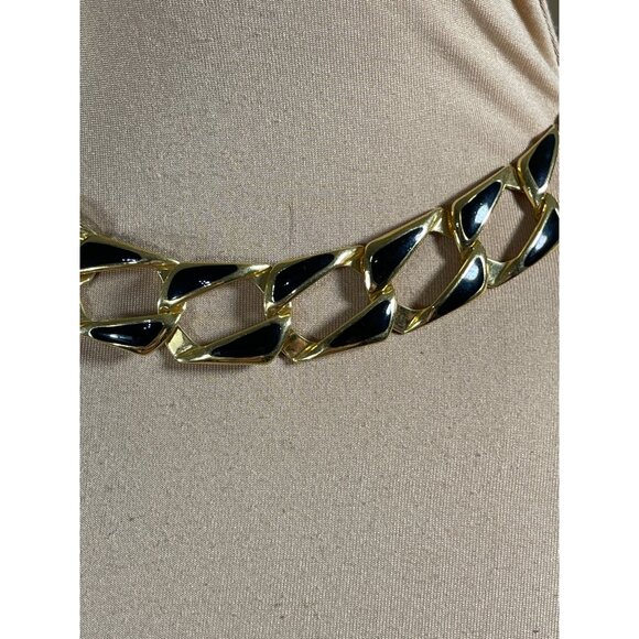 Napier Link Chain Necklace Gold Tone Black Chunky Choker VTG - Picture 2 of 4